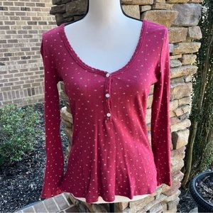 Long Sleeve Lucky Brand Pointelle Henley Shirt Size Small (Multi Red)